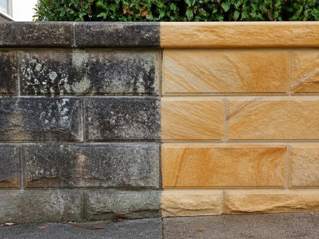 Sandstone fence cleaning before and after